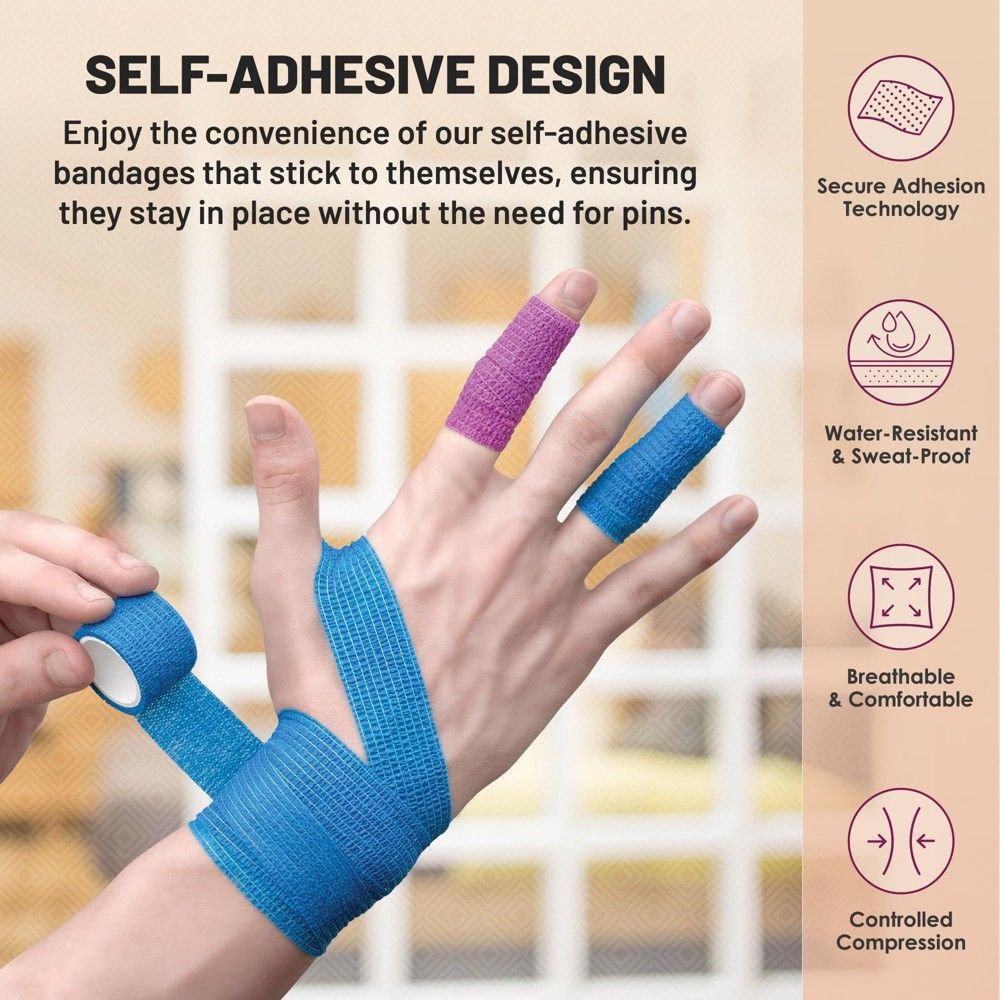 Zelfklevend samenhangend verband voor compressie en ondersteuning | Latexvrij, ademend, antislip, gemakkelijk afscheurbaar